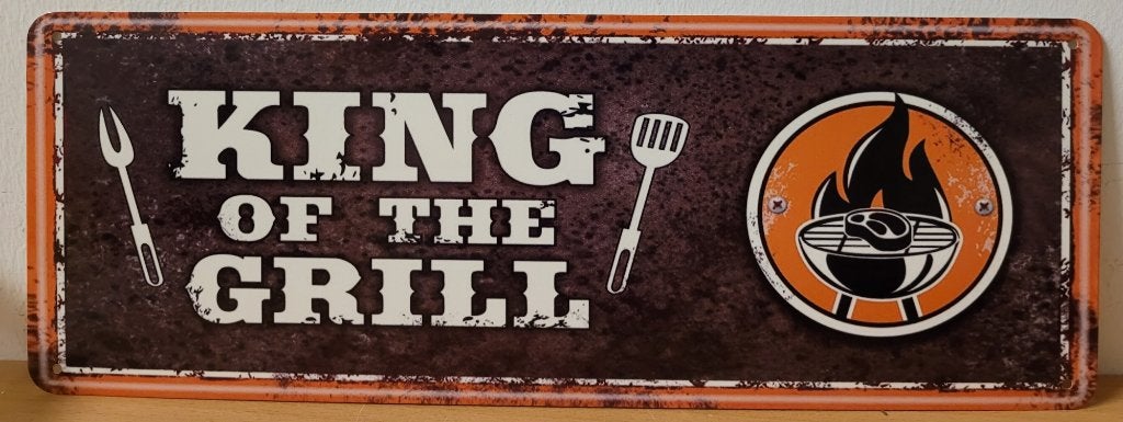 King of the grill bbq reclamebord van metaal wandbord deco