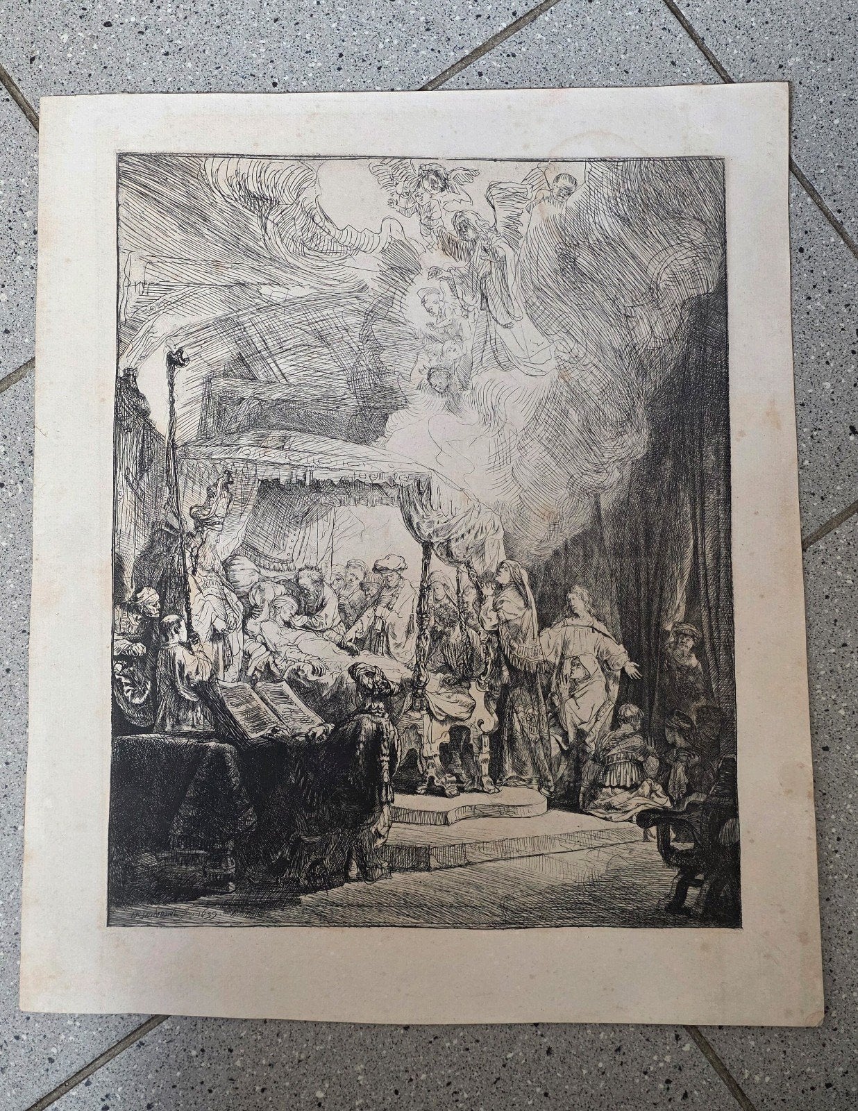 Rembrandt Ets: De dood van de Maagd, 1639, Ophalen, Overige technieken, Religie, 1600 - 1699
