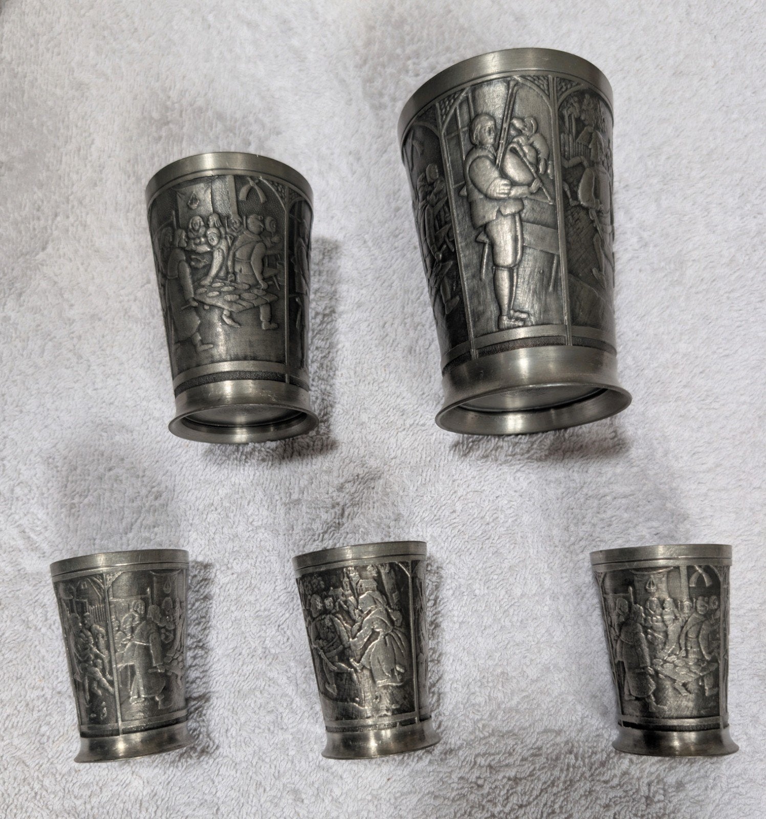 Tinnen bekers - KMD Tiel Royal Holland - 5 delige set, Ophalen of Verzenden