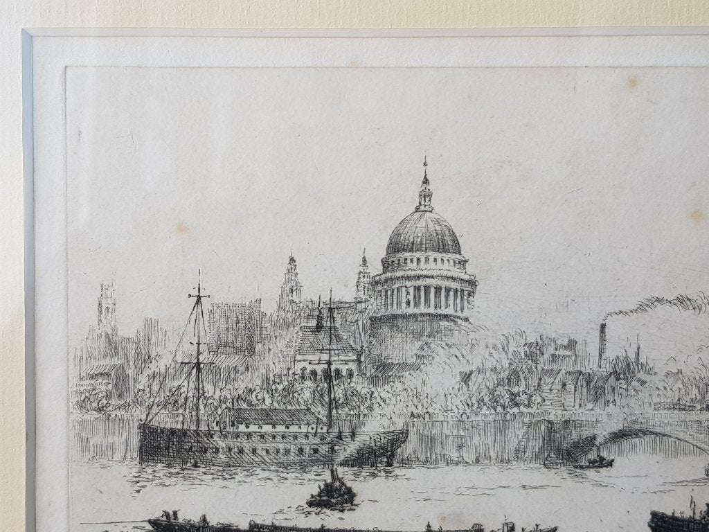 Mooie oude Engelse ingelijste James Grant ets van Londen., Ets, Ophalen of Verzenden, Met tekst, Landschap