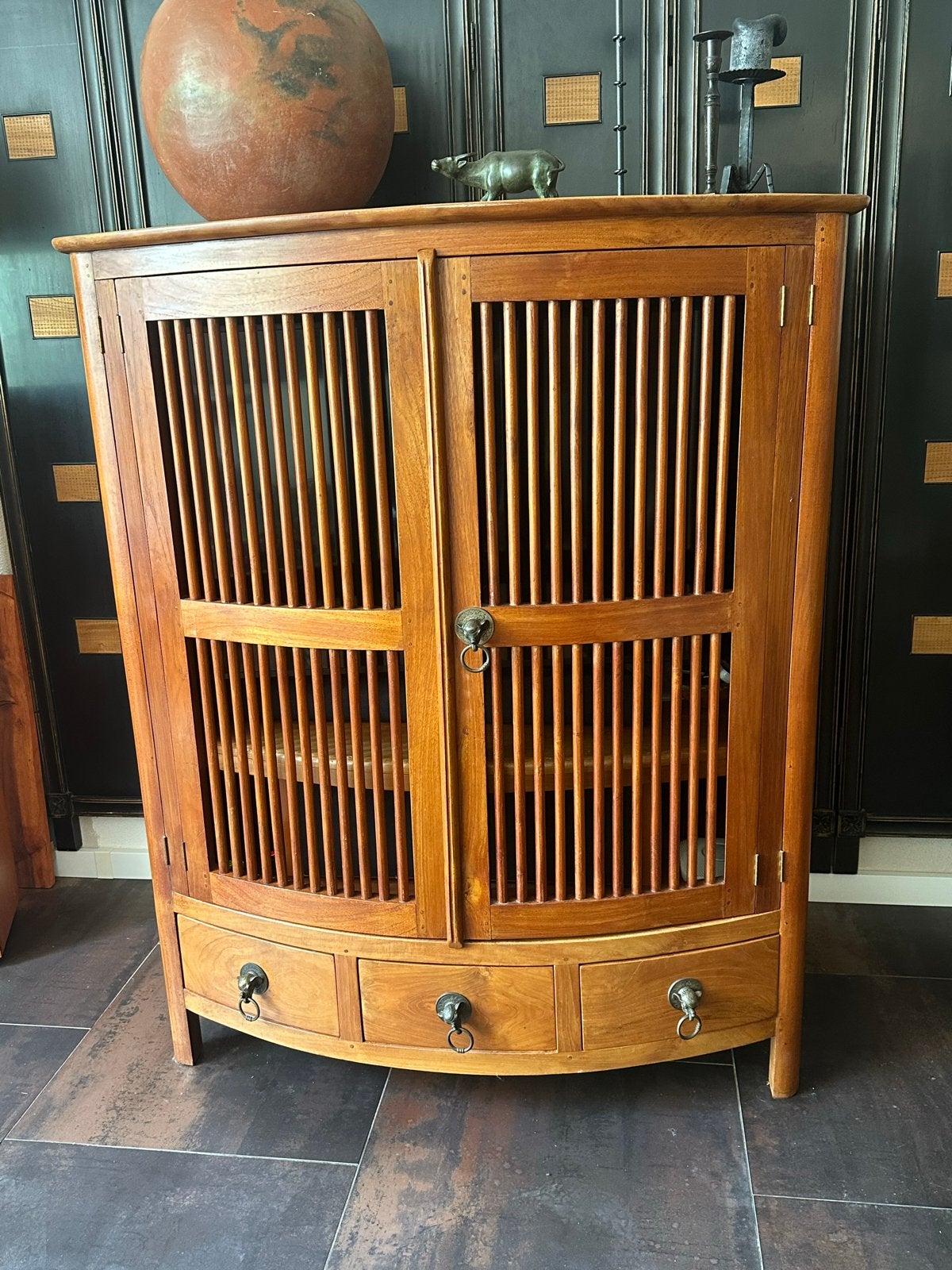 Massief wilde teak Audis/tv-meubel handgemaakt uit Indonisië, Ophalen, 75 cm of meer, 100 tot 150 cm, Teakhout