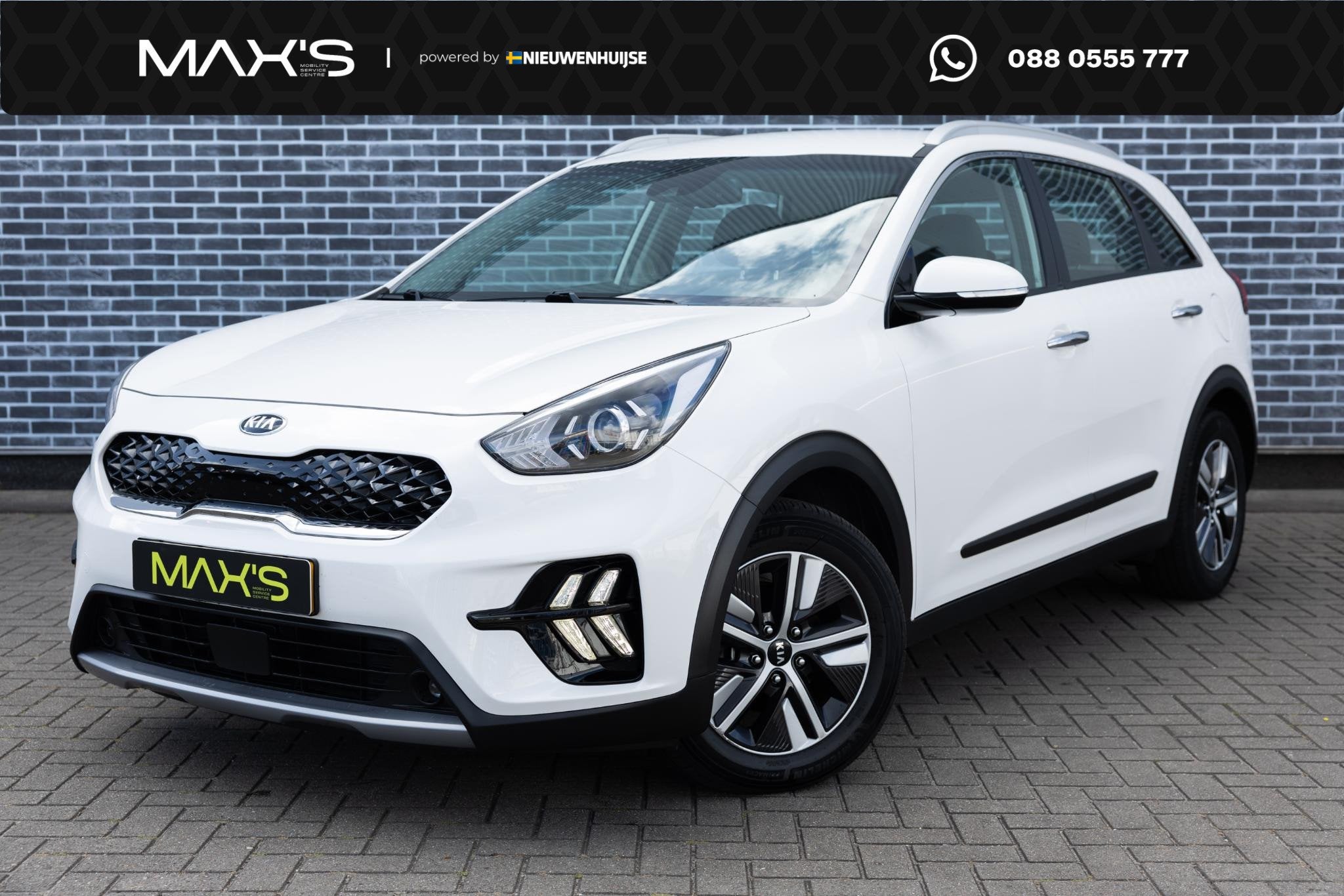 Kia Niro 1.6 GDi Hybrid DynamicLine | Navigatie | Apple Carp, Auto's, Gebruikt, 2 kWh, Leder en Stof, Wit