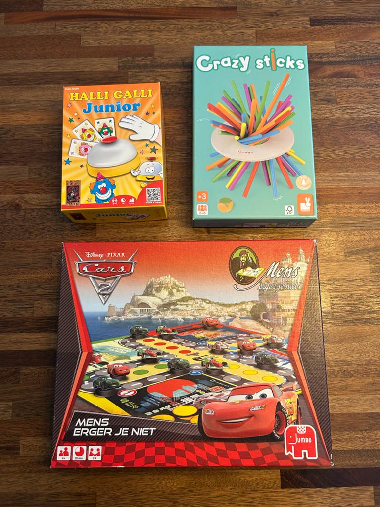 Bordspellen: Hali Galli Junior, Crazy Sticks, Mens Erger Je, Een of twee spelers, Ophalen, Gebruikt
