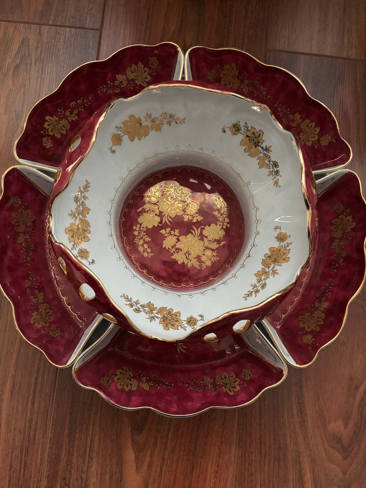 Antiek Porseleinen Serveerset - Rood met Goud Decor, Ophalen