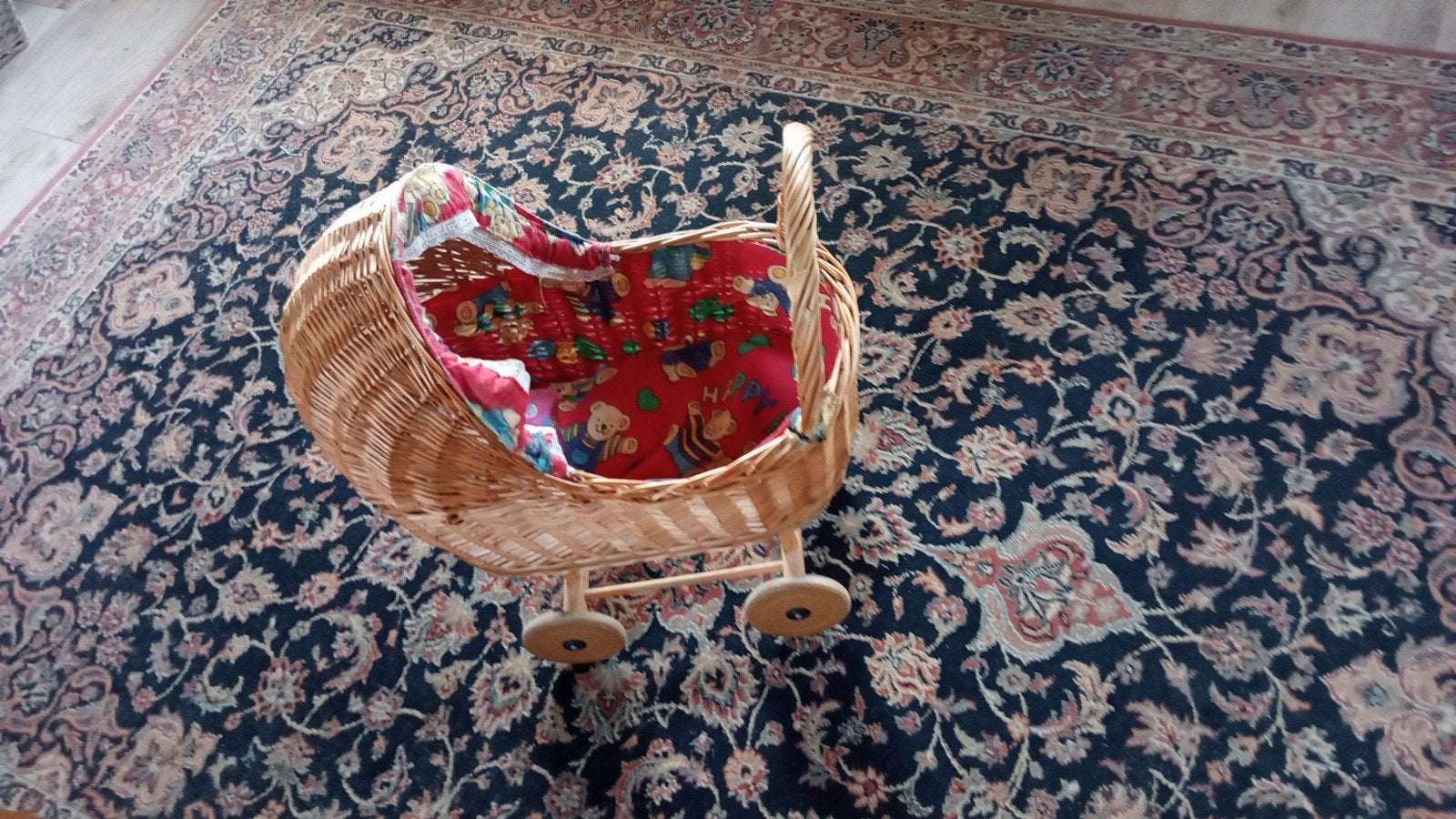 Vintage Wicker Poppenwagen met Babypop en Kleding, Ophalen, Gebruikt, Babypop
