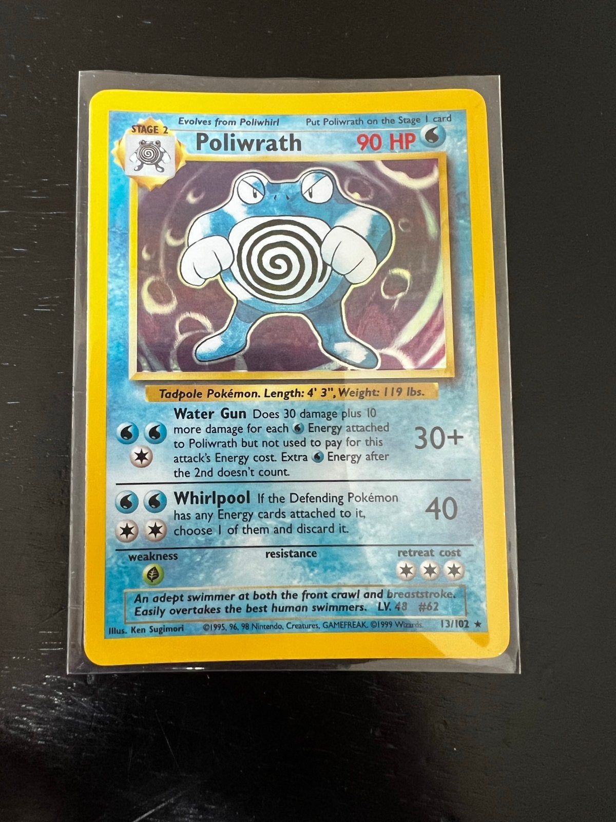 Poliwrath 13/102 Holo Rare - Base Set Pokémon Kaart, Ophalen of Verzenden, Gebruikt, Losse kaart, Foil