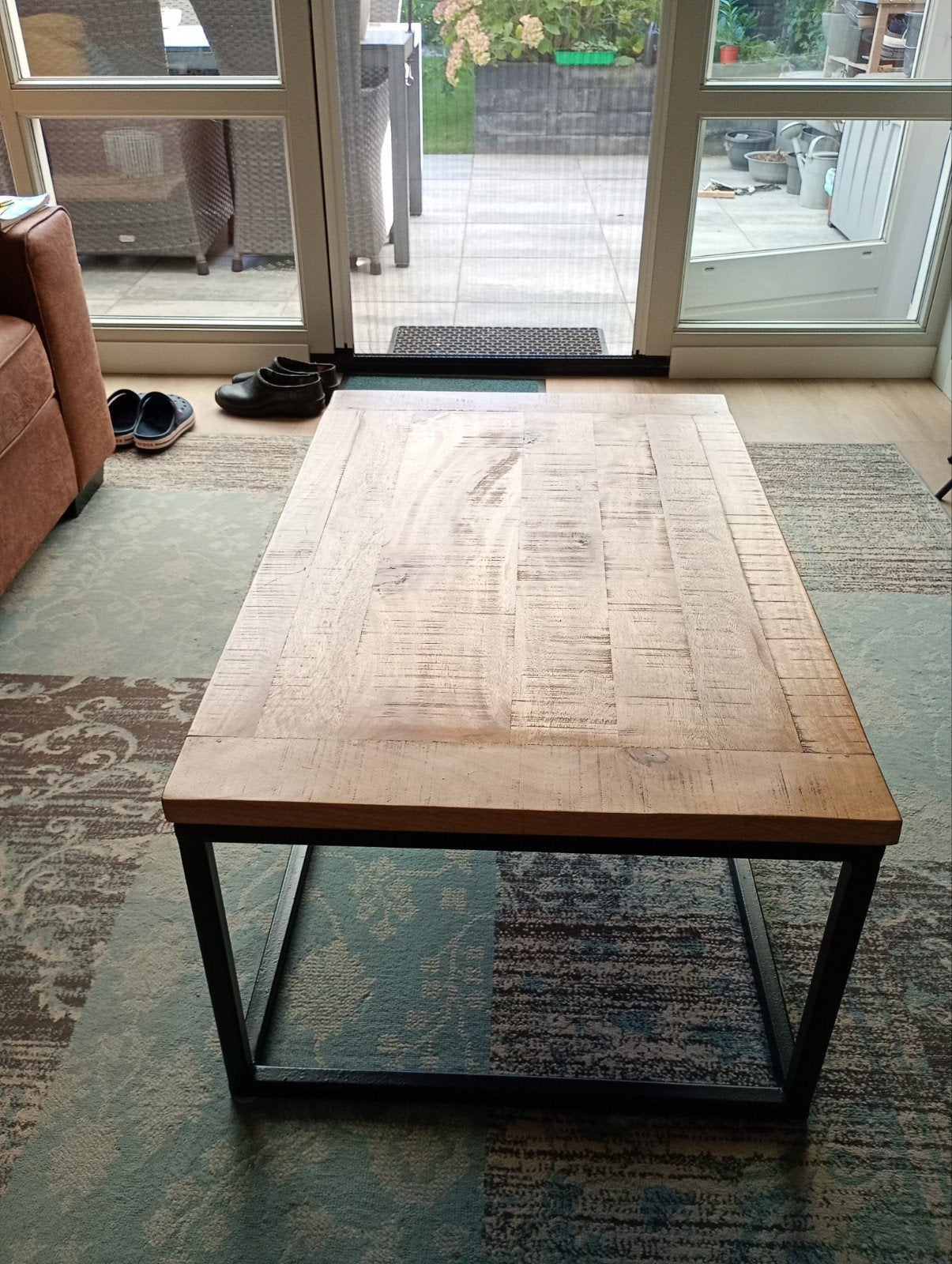 salontafel van mangohout, Ophalen, Gebruikt, 100 tot 150 cm, 50 tot 100 cm