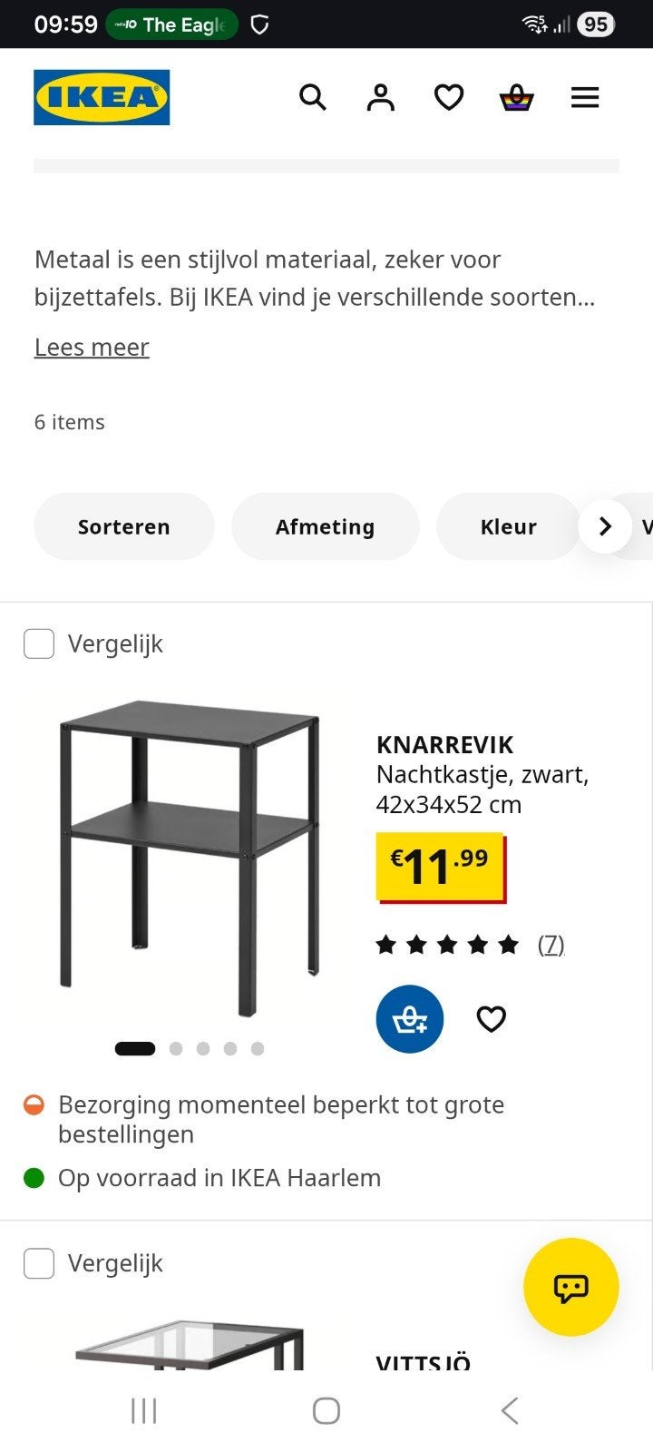 IKEA KNARREVIK Nachtkastje - Zwart, Minder dan 55 cm, Gebruikt, Modern, Industrieel, Metaal of Aluminium