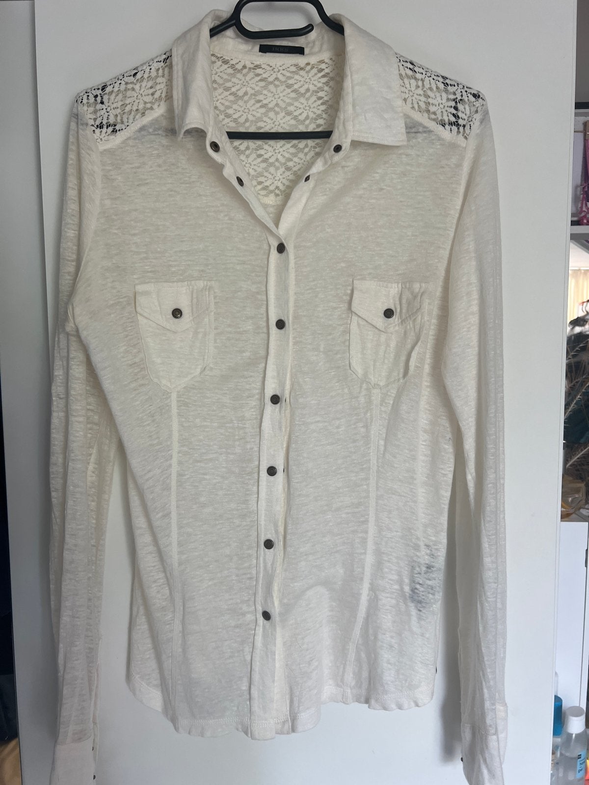 IKKS Witte Blouse met Kanten Details, Ophalen of Verzenden, Zo goed als nieuw, Maat 38/40 (M), Wit