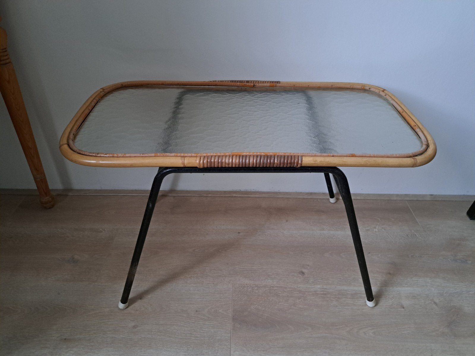 Vintage rotan salontafel met wolkglas van Rohé Noordwolde, Ophalen, Gebruikt, 50 tot 100 cm, Vintage, Mid-century, Jaren 60