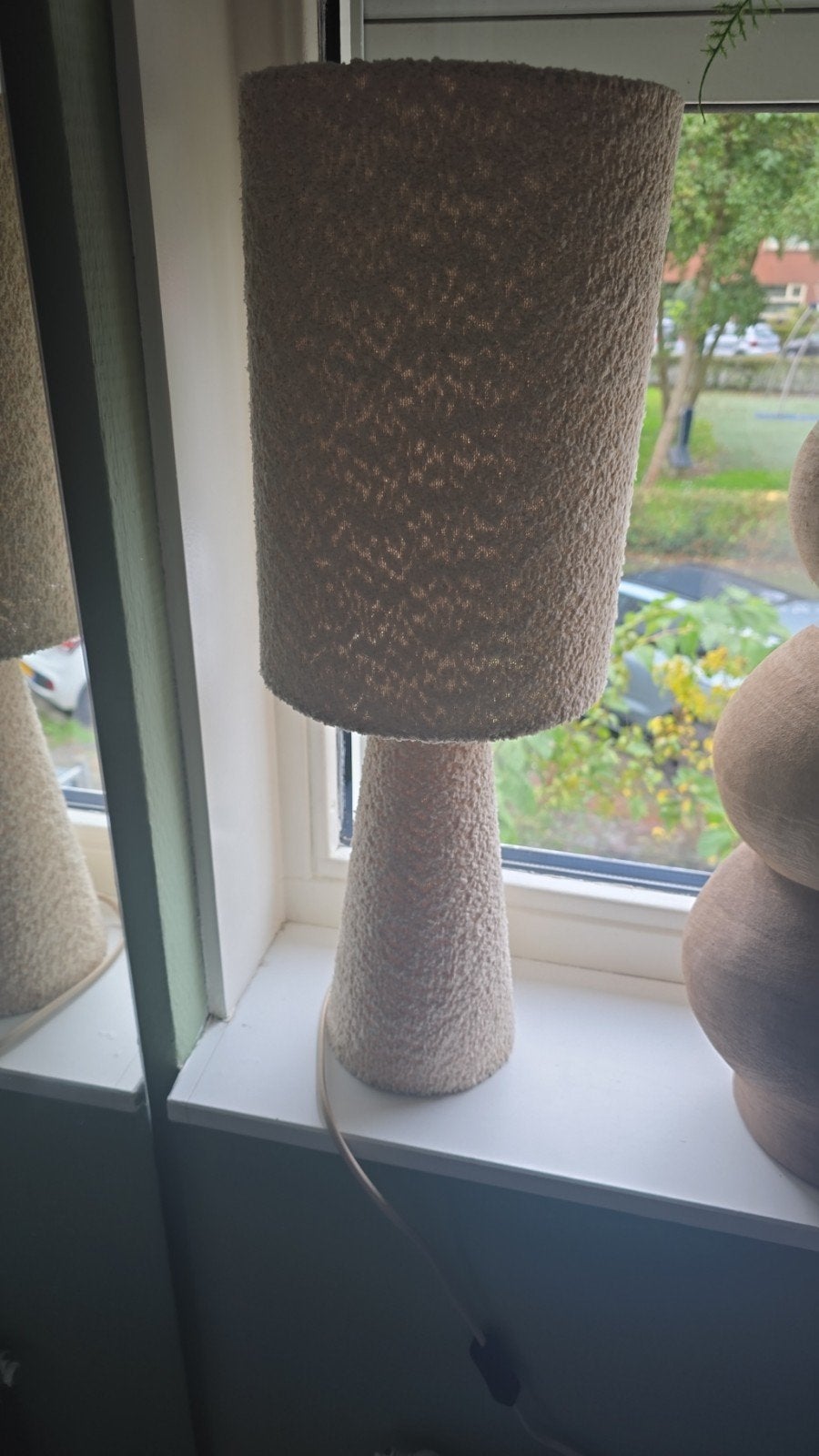 Stoffen tafellamp - Zo goed als nieuw, Huis en Inrichting, Textiel, Met stekker, Ophalen, Beige