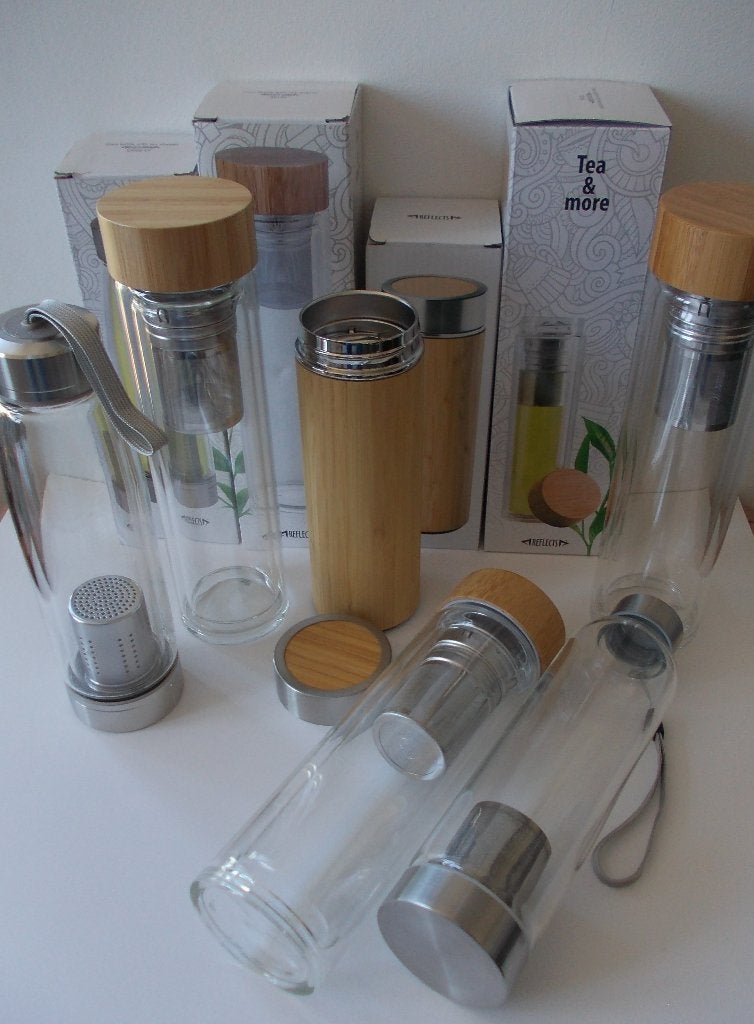 Assortiment 7 theeflessen (nieuw), Overige typen, Ophalen of Verzenden, Nieuw, Glas