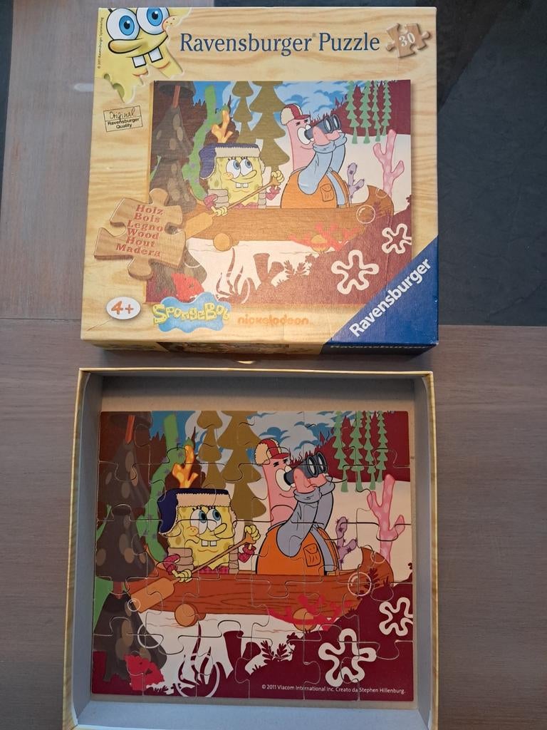 Ravensburger puzzel SpongeBob 30 stukjes vanaf 4 jaar, 10 tot 50 stukjes, Ophalen of Verzenden, Zo goed als nieuw, Van hout