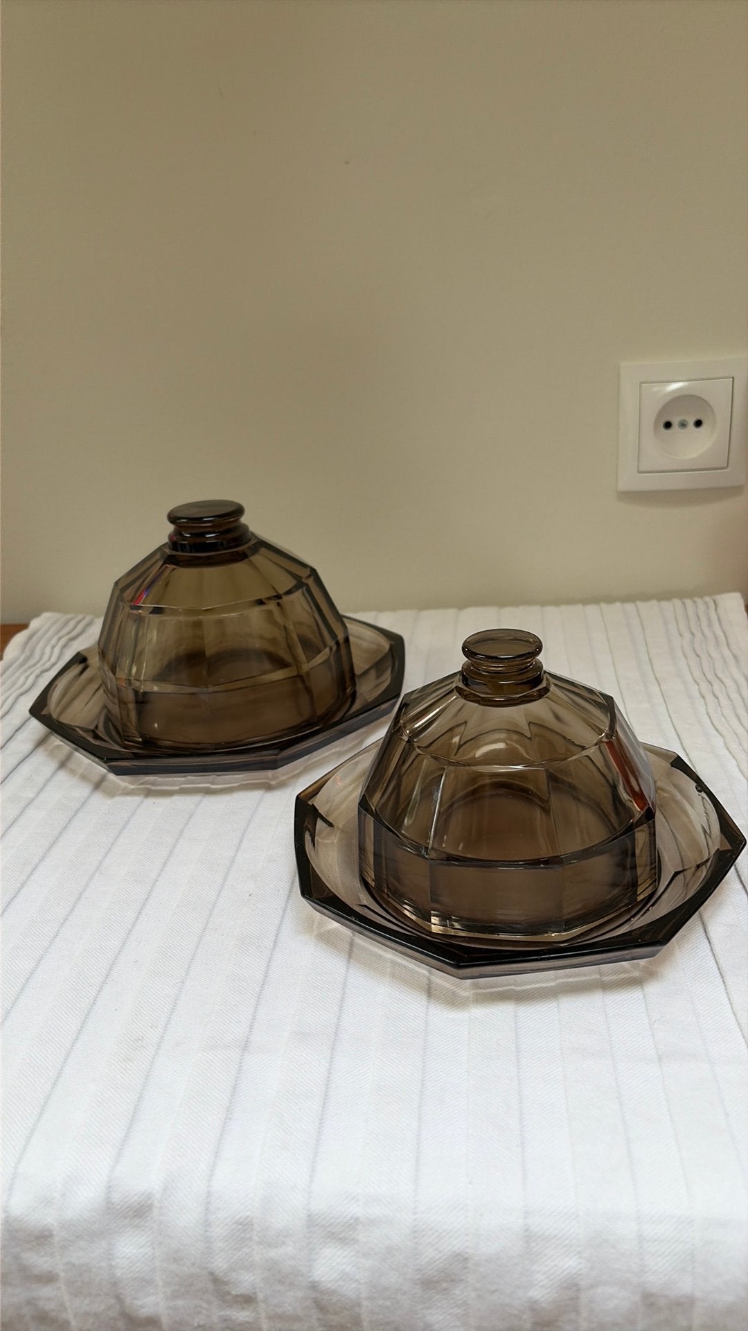 Art deco kaasstolp en botervloot fumi persglas, Ophalen of Verzenden