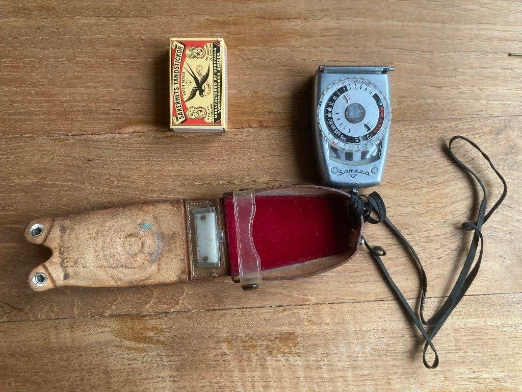 Vintage belichtingsmeter Samoca lichtmeter in leren etuitje, Ophalen of Verzenden, Gebruikt, Overige typen