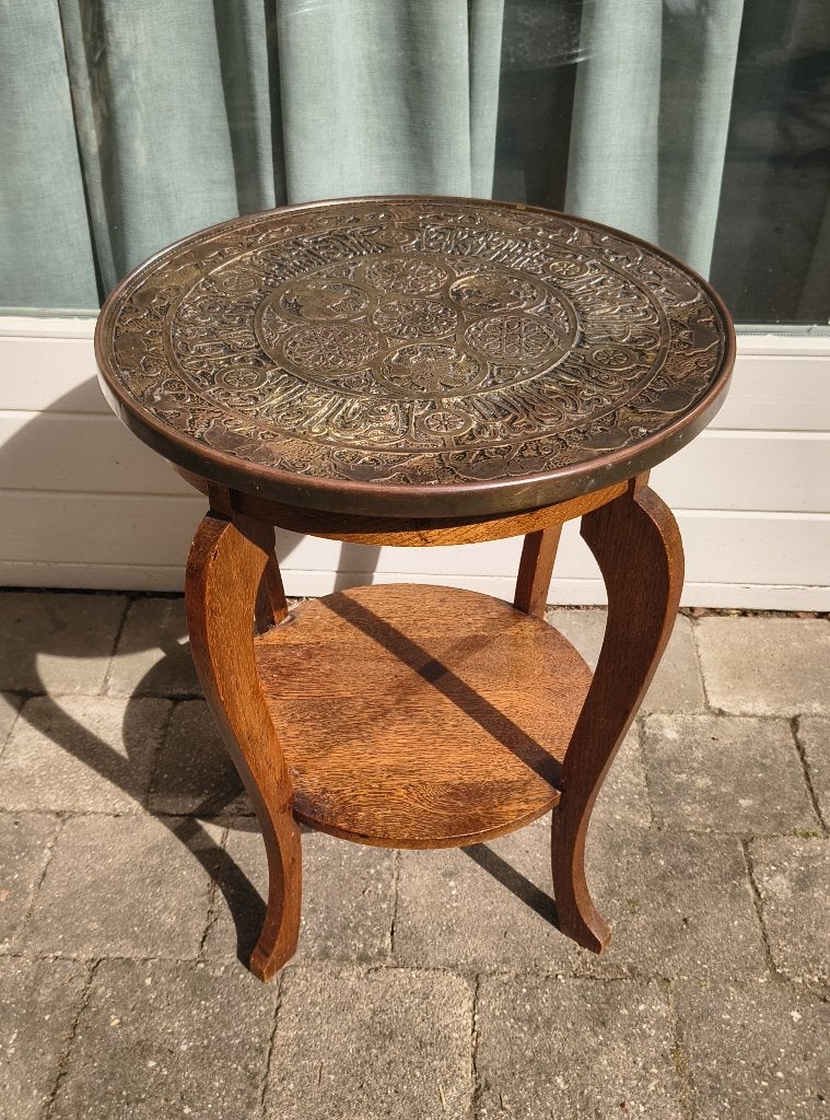 Art Deco, rokerstafeltje met koperen blad, Antiek en Kunst, Ophalen