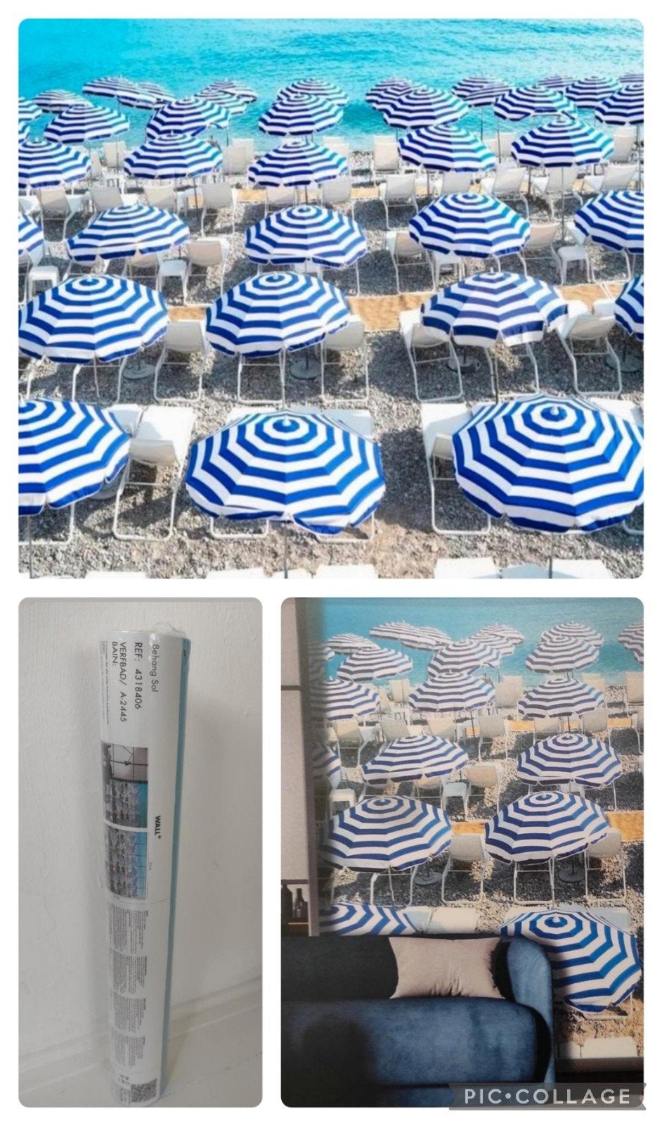 Nw Fotobehang XXL Franse Rivièra strand 318x280 twv 139€, Huis en Inrichting, Stoffering | Behang, Natuurlijk, Blauw, Ophalen of Verzenden
