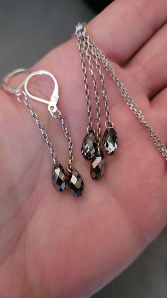 Zilveren set met kwarts ketting en oorbellen, Sieraden, Tassen en Uiterlijk, Kettingen, Ophalen of Verzenden, Zo goed als nieuw