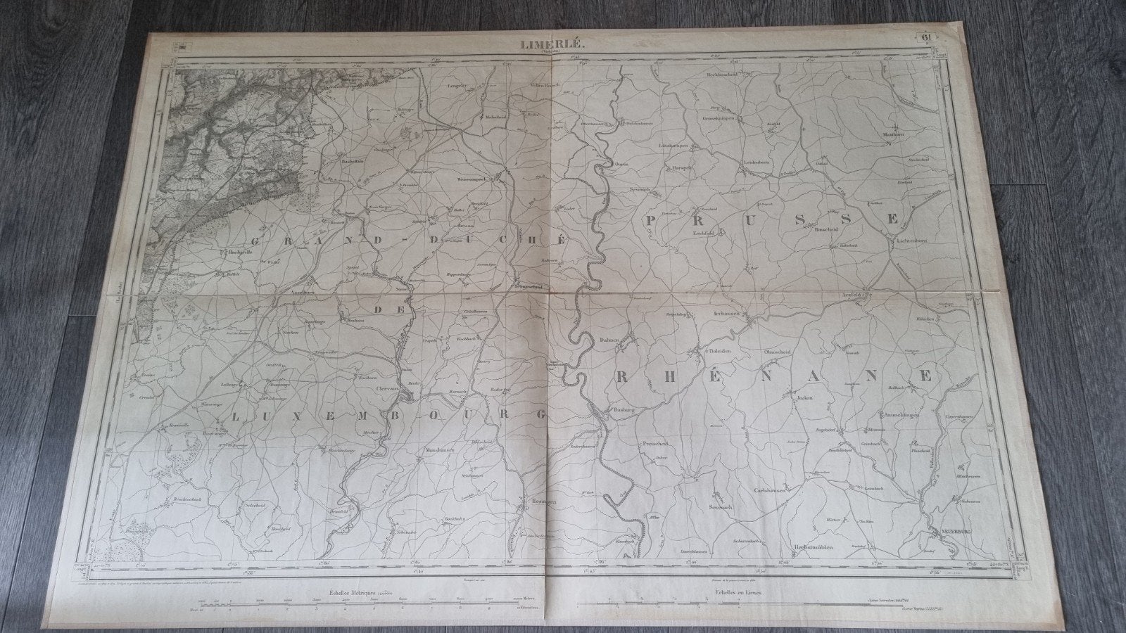 Antieke Landkaart Luxemburg en Pruisen Limerle ca 1860, Ophalen of Verzenden, Landkaart, België of Luxemburg, 1800 tot 2000