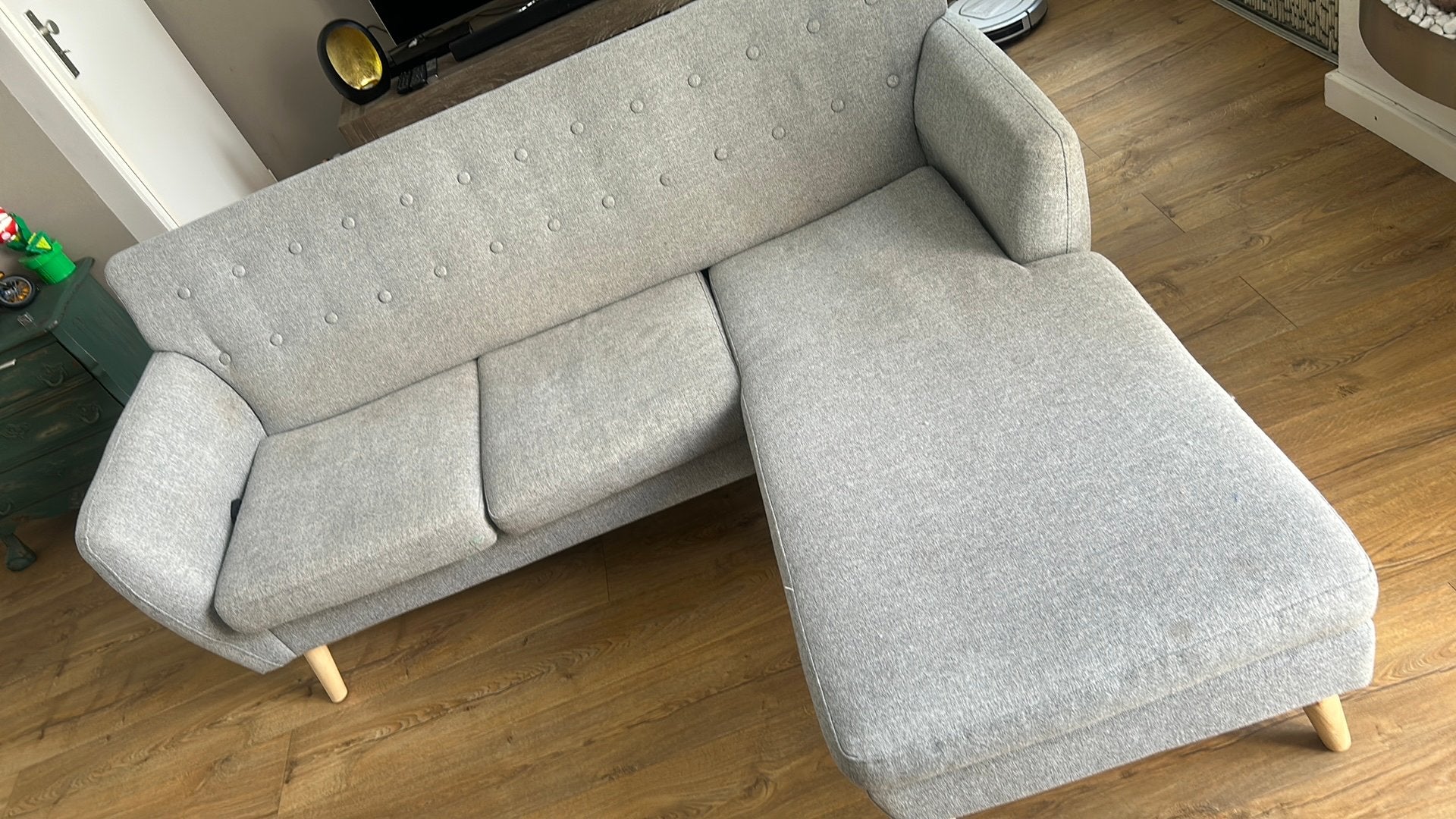 Grijs bankje met chaise longue, Ophalen, Eenpersoons, Zo goed als nieuw, Minder dan 150 cm
