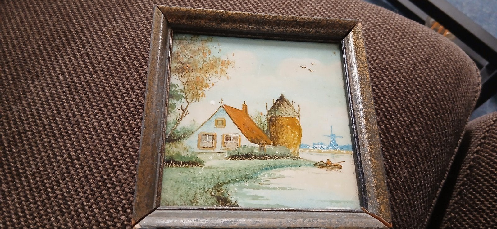 Oud Hollands tafereel: Huisje aan het water met molen, Antiek en Kunst, Kunst | Schilderijen | Klassiek, Ophalen of Verzenden