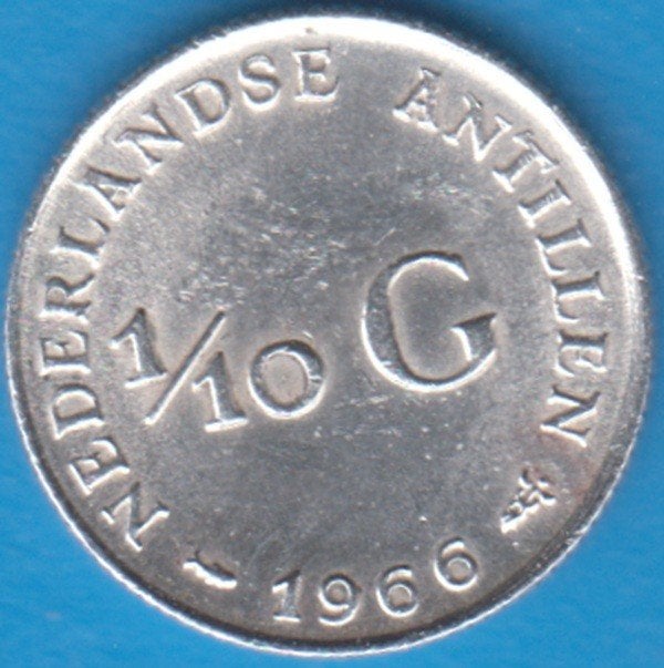 Nederlandse Antillen 1/10 gulden 1966 Juliana zilver, Koningin Juliana, Zilver, Ophalen of Verzenden, 10 cent