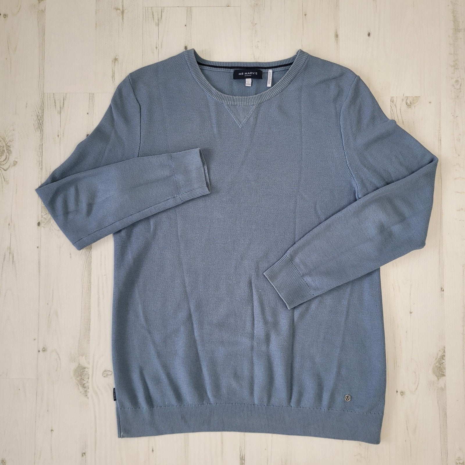 Mr Marvis knit pullover L ronde hals jubilee edition blauw, Maat 52/54 (L), Blauw, Ophalen of Verzenden, Zo goed als nieuw