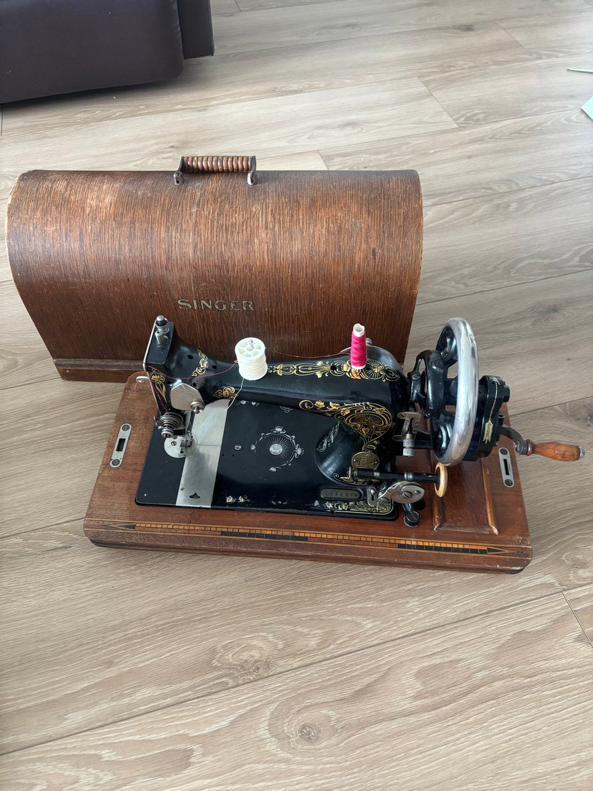 Antieke Singer naaimachine met houten kap, Ophalen of Verzenden, Gebruikt, Overige typen