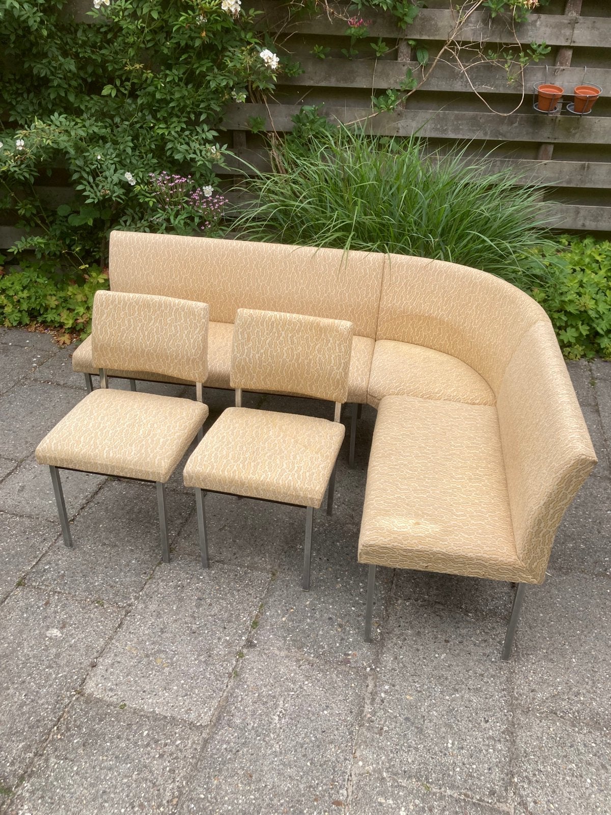 Vintage loonge hoekbank met twee stoelen jaren 70, Antiek en Kunst, Ophalen