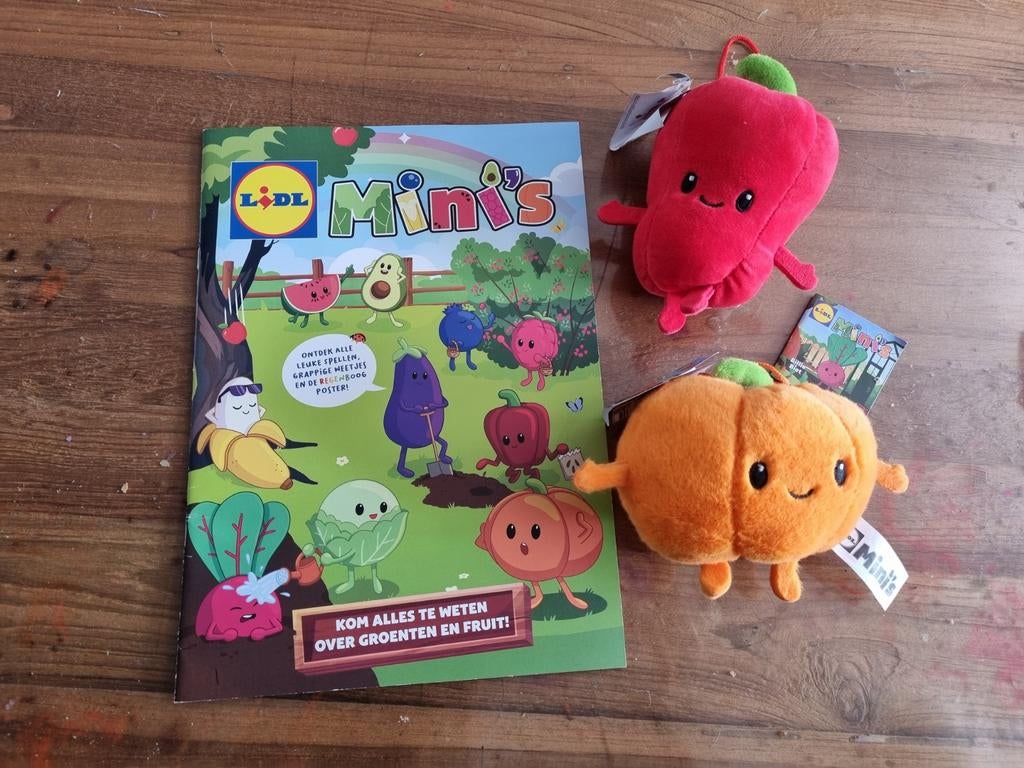 Lidl Mini's knuffels en doeboek paprika en pompoen, Kinderen en Baby's, Lidl, Oranje, Overige karakters, Overige typen