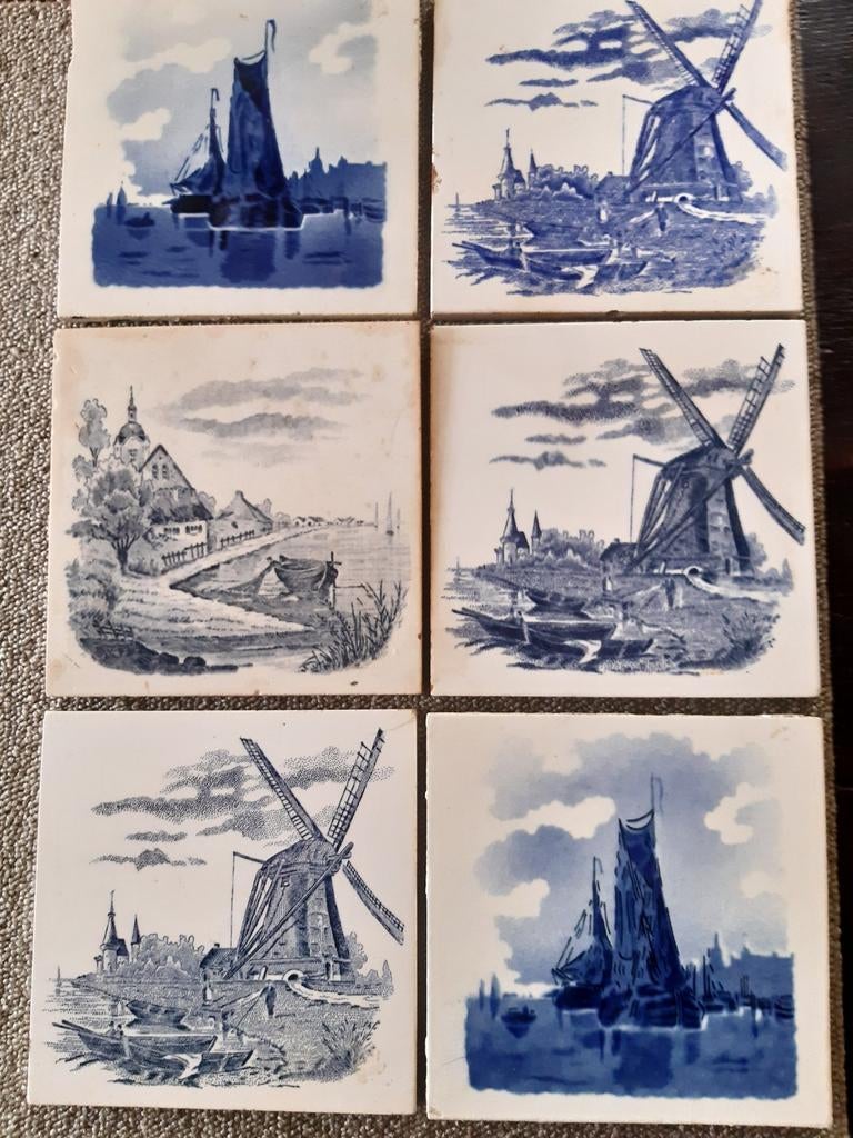 Lot, 6 stuks antieke wandtegels rond 1900, Ophalen of Verzenden