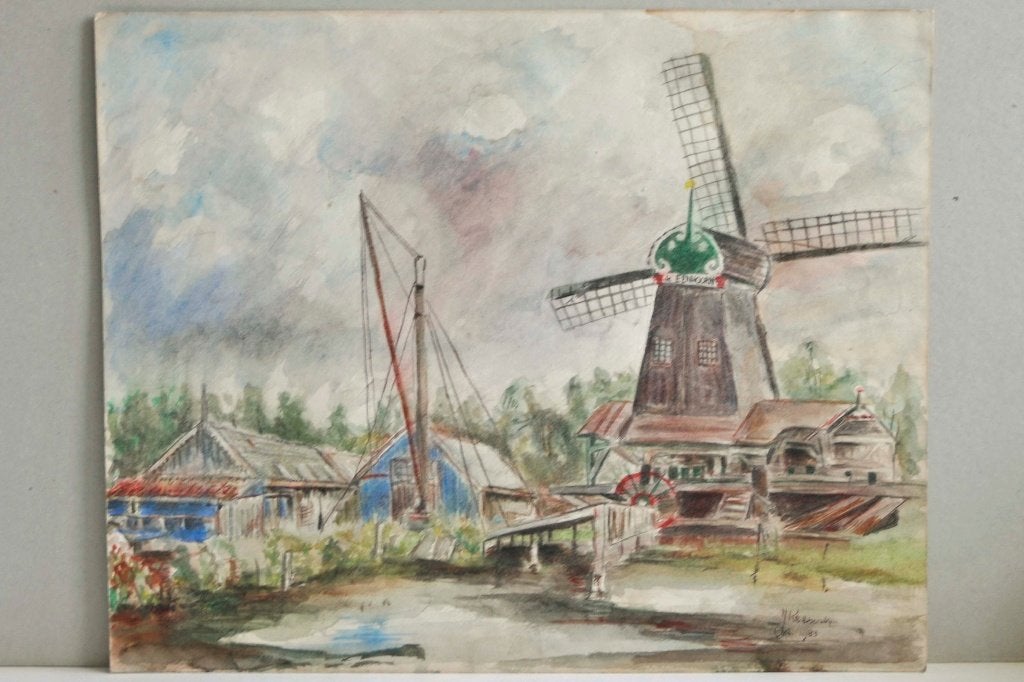Aquarel, molen De Eenhoorn, Ophalen