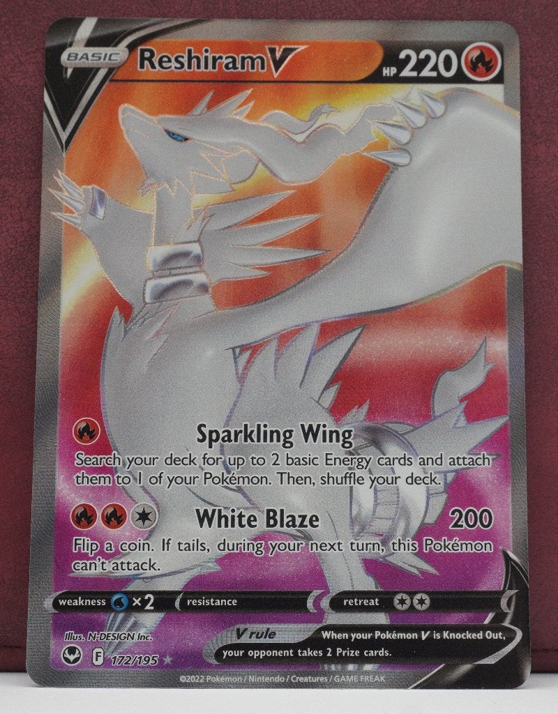 Reshiram V Full Art 172/195 Silver Tempest Pokémon Kaart, Ophalen of Verzenden, Nieuw, Losse kaart