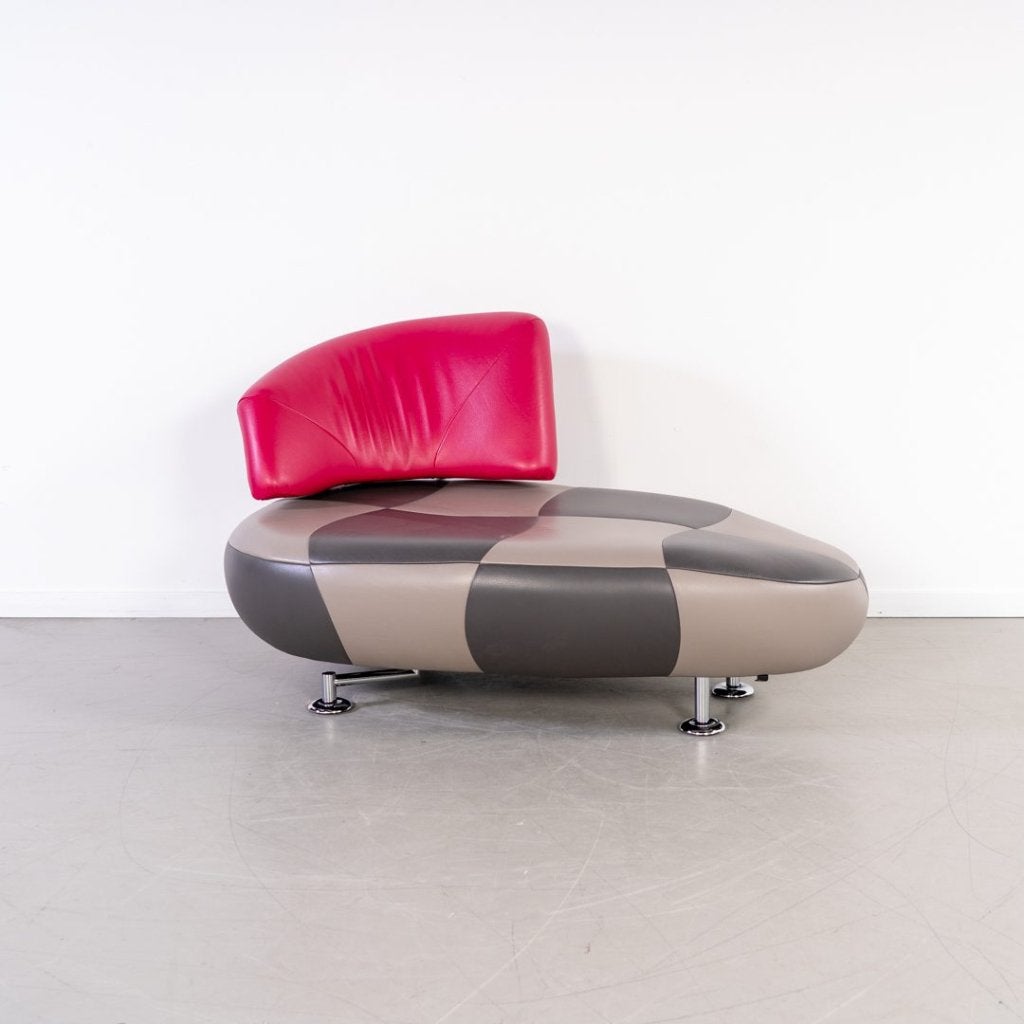 Leolux Kikko Chaise Longue Fauteuil Grijs/Roze Leer, Niet ingevuld, Leolux, Niet ingevuld, Zo goed als nieuw