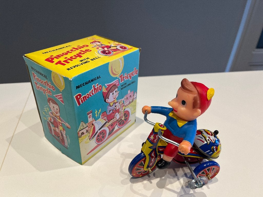 Pinocchio blikken tricycle, Antiek en Kunst, Ophalen of Verzenden