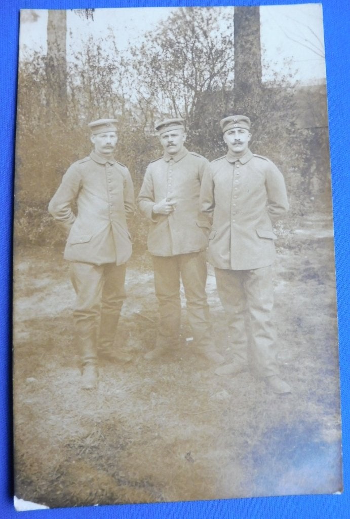 Duitse WO1 beschreven fotokaart drie Duitse militairen (N), Verzenden, Landmacht, Duitsland, Foto of Poster