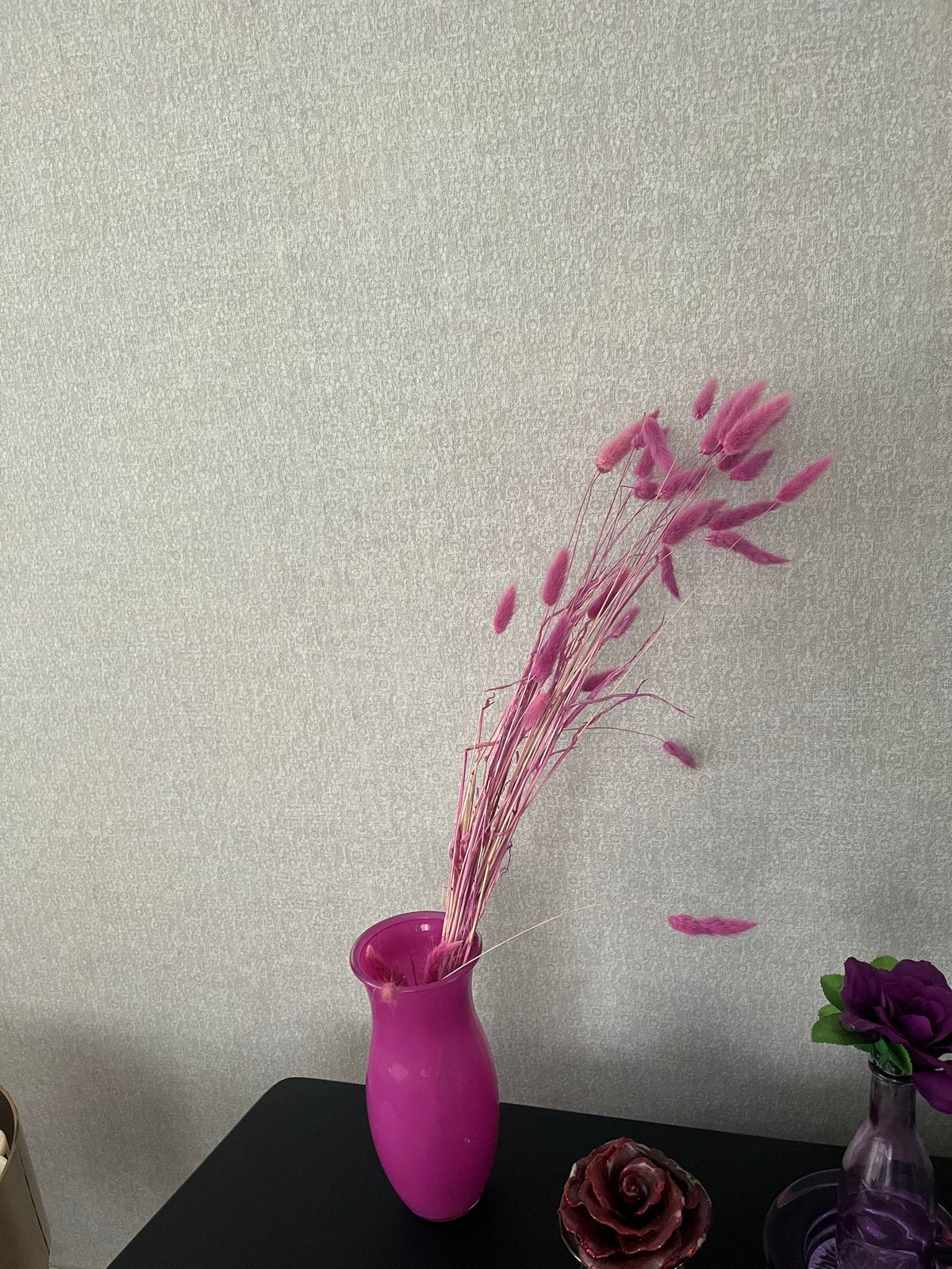 Roze glazen vaas met droogbloemen, Inclusief droogbloemen, Ophalen of Verzenden, Roze, Glas