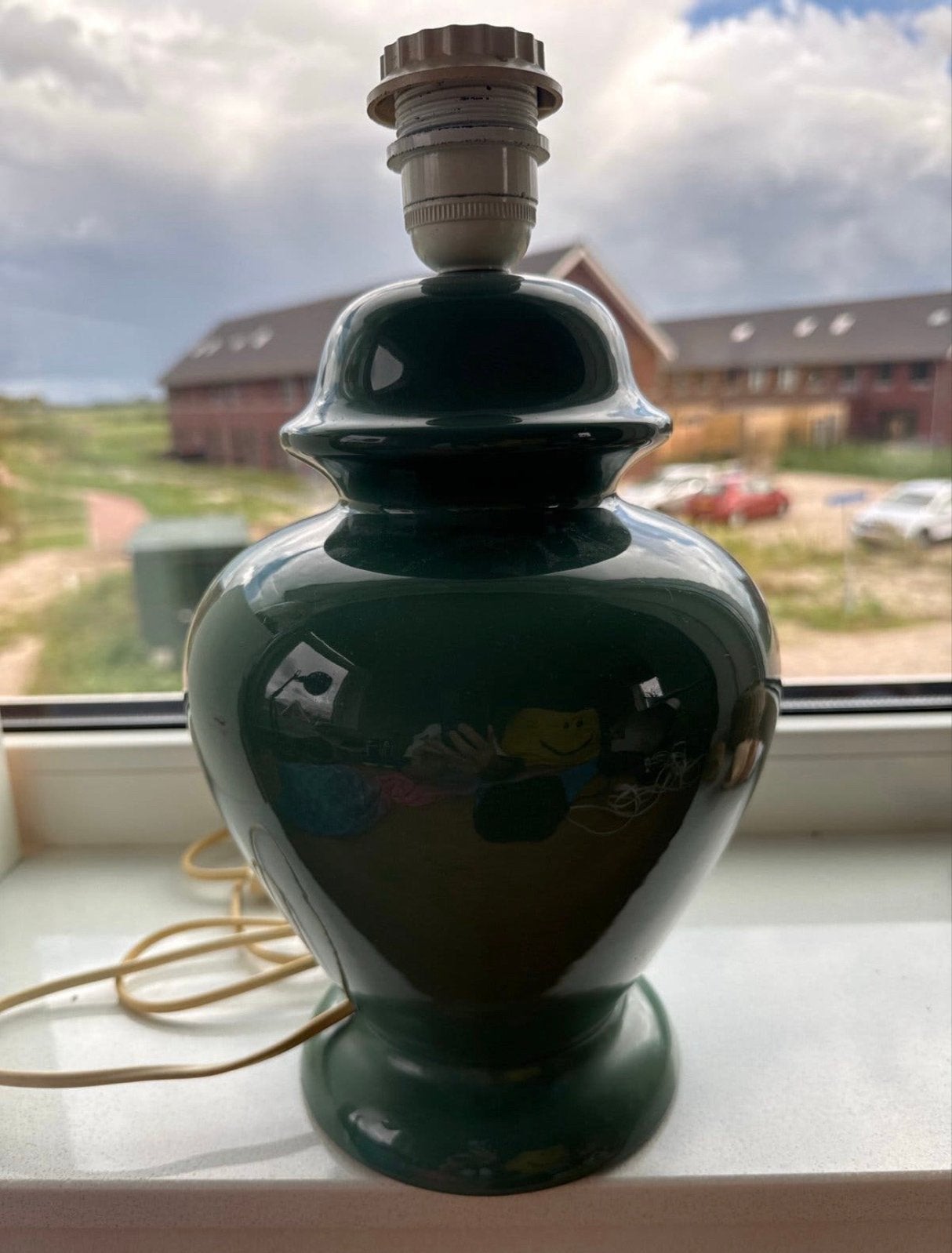 Groene Vintage Tafellamp met E27 Fitting, Met schakelaar, Gebruikt, Overige merken, Keramiek