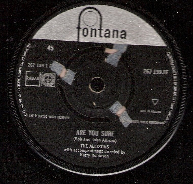 The Allisons - Are You Sure - UK songfestival 1961, Ophalen, Gebruikt, Pop