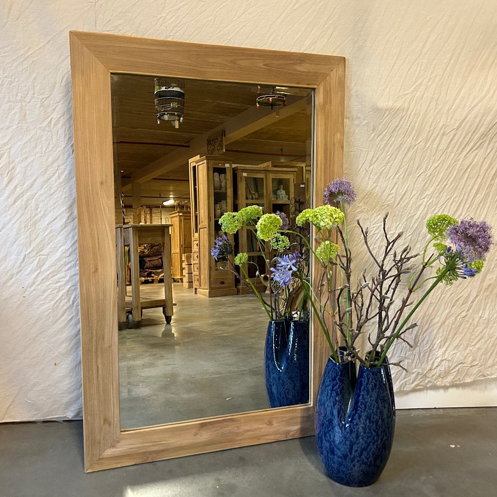 spiegel facet met teak lijst - 120 x 80 cm - Gratis bezorgd, TTM Wonen, Meubels – (Perzische) Tapijten en Woonaccessoires, Nieuw