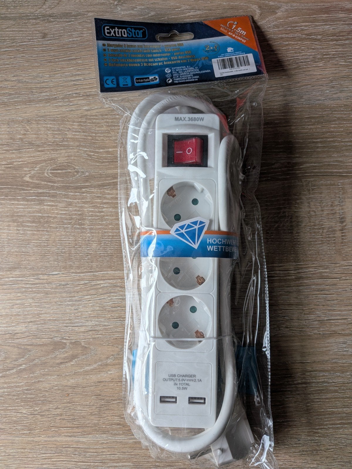 ExtraStar Stekkerdoos met 3 stopcontacten en 2 USB-poorten, Ophalen of Verzenden