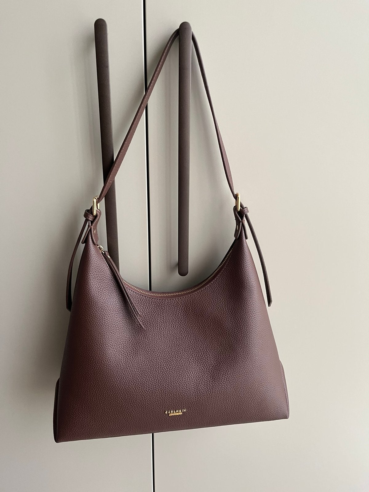 Carlheim leren tas, Sieraden, Tassen en Uiterlijk, Tassen | Damestassen, Ophalen of Verzenden, Zo goed als nieuw, Bruin, Handtas