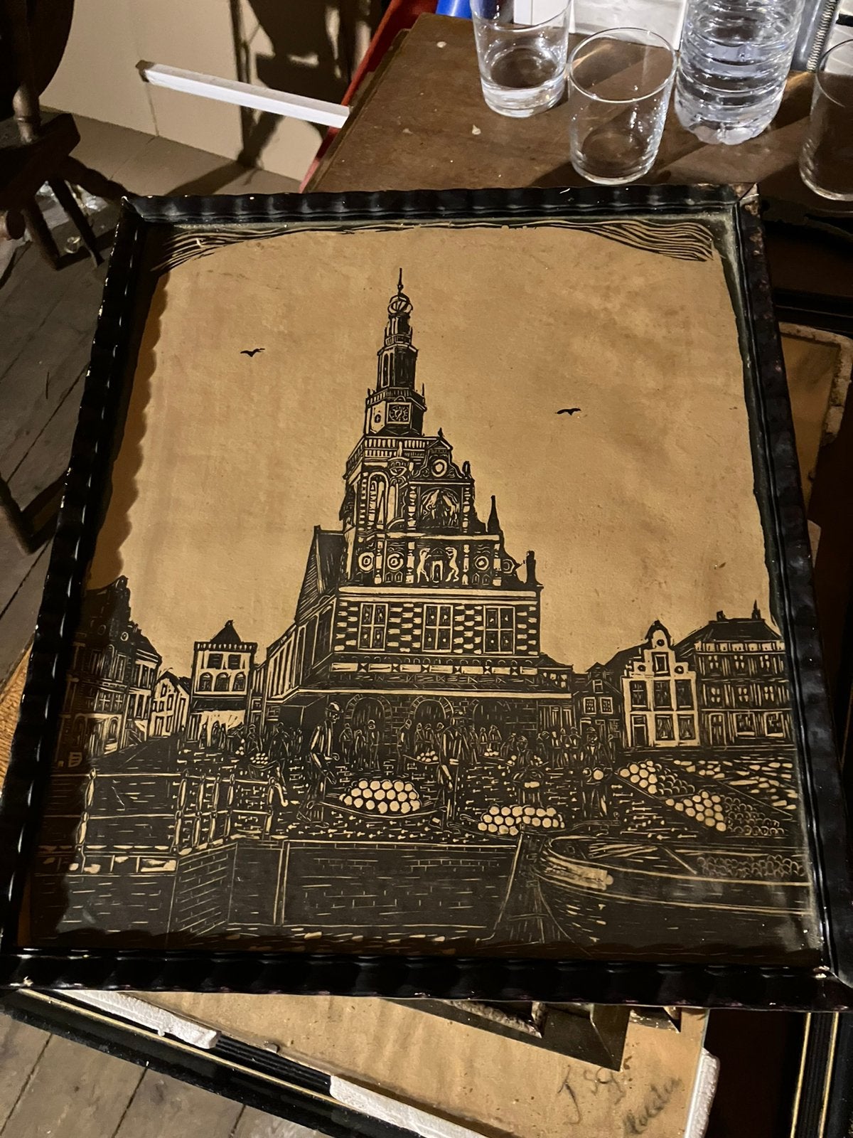Druk kaasmarkt alkmaar afbeelding kunstwerk, Antiek en Kunst, Ophalen of Verzenden