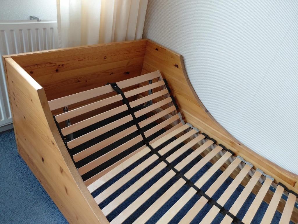 Grenen 1 persoons bed met lattenbodem, Ophalen, 90 cm, Eenpersoons, 200 cm