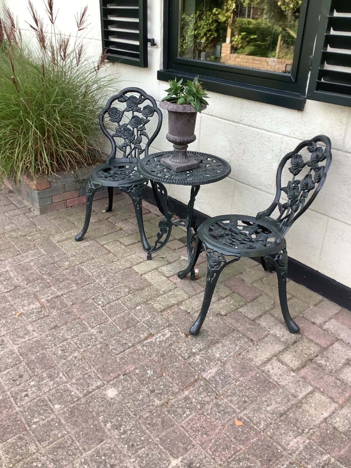 Vintage bistroset met rozenmotief, Overige materialen, Gebruikt, Eettafel, Tuinset