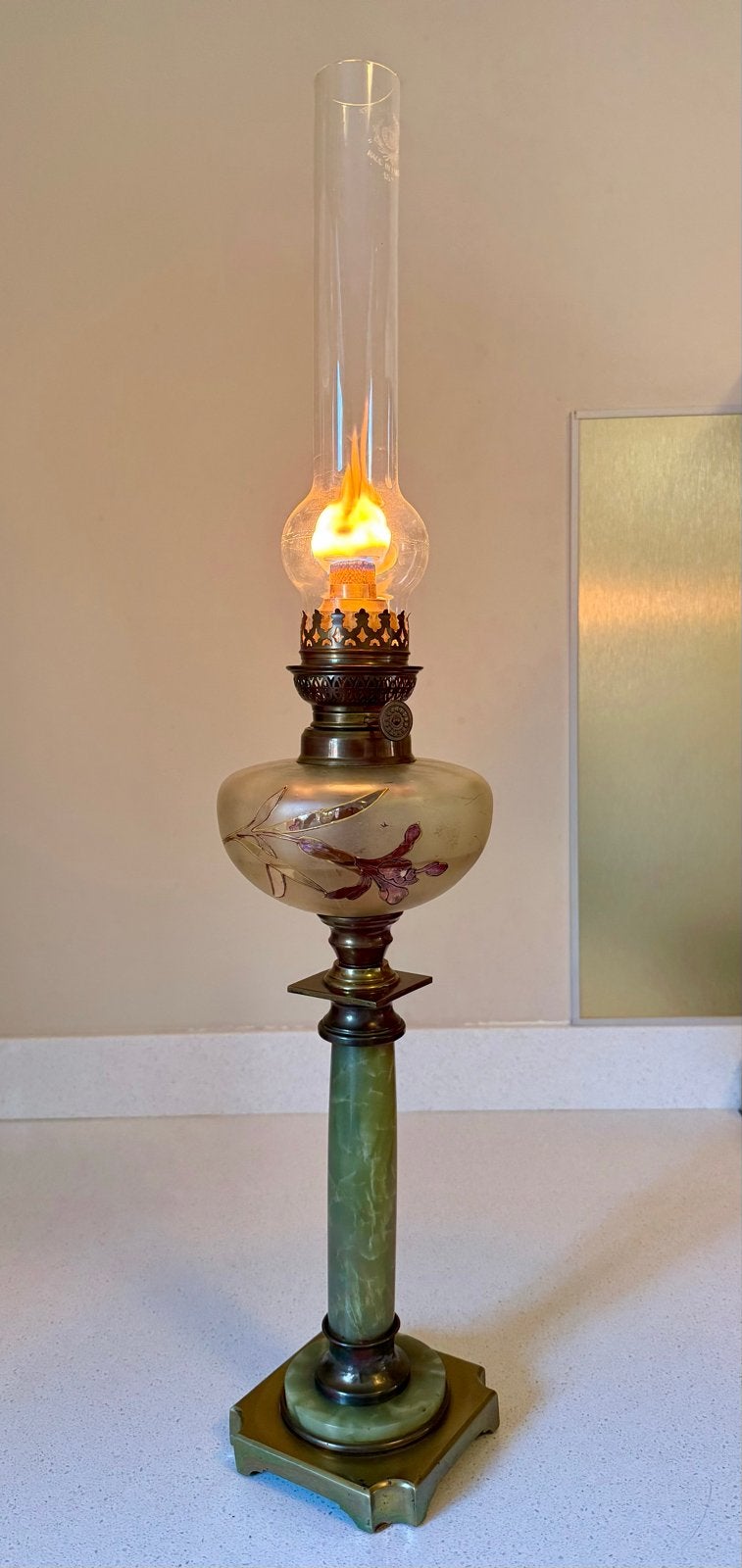 Antieke Franse olielamp, compleet, 1880-1900, Antiek en Kunst, Antiek | Lampen, Ophalen of Verzenden
