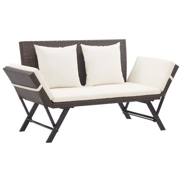 Tuinbank met kussens 176 cm poly rattan bruin nieuw in doos, Ophalen of Verzenden, Nieuw