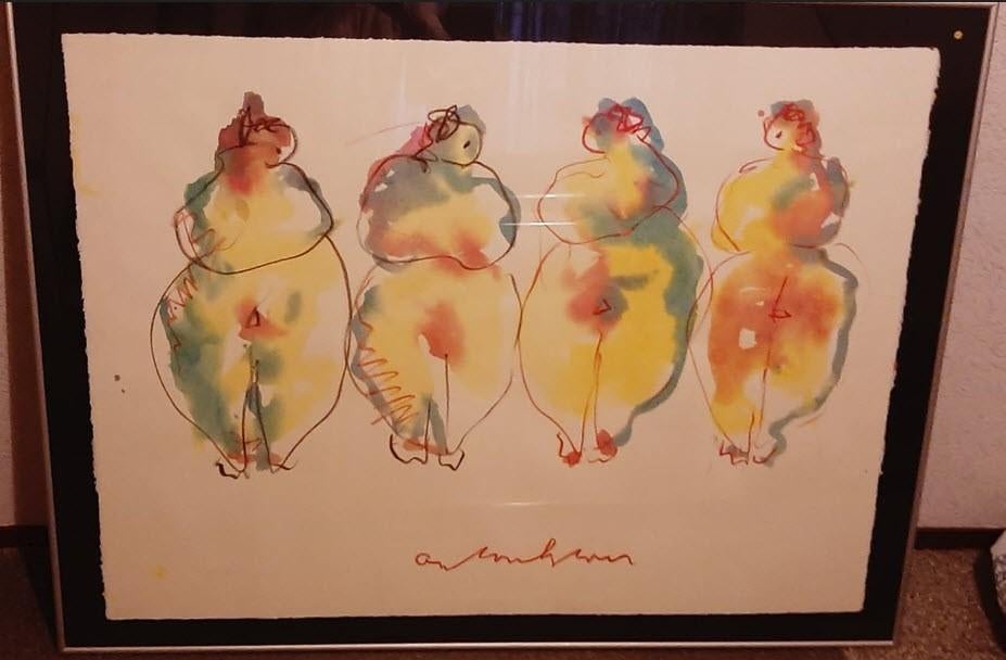 Gouache 4 bruiden van Anton Heyboer, Antiek en Kunst, Ophalen