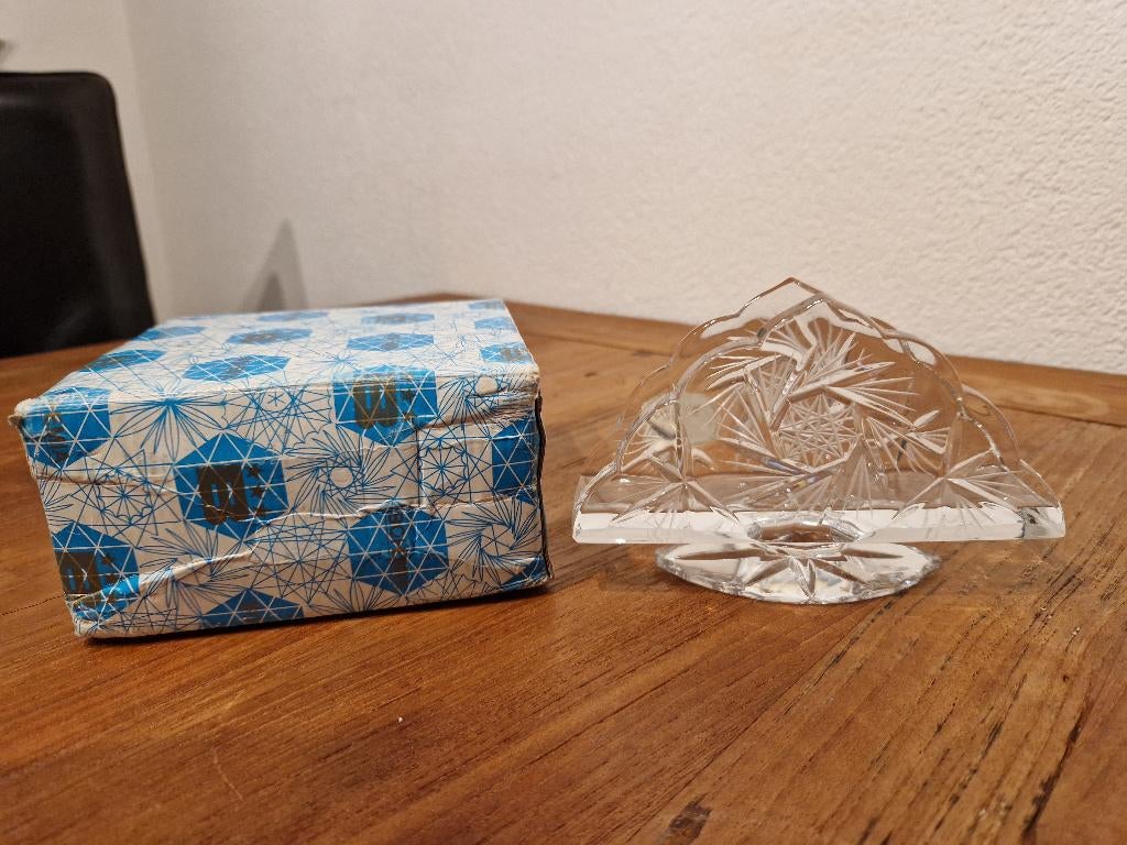 vintage bogemia kristallen servet houder met doos, Ophalen of Verzenden