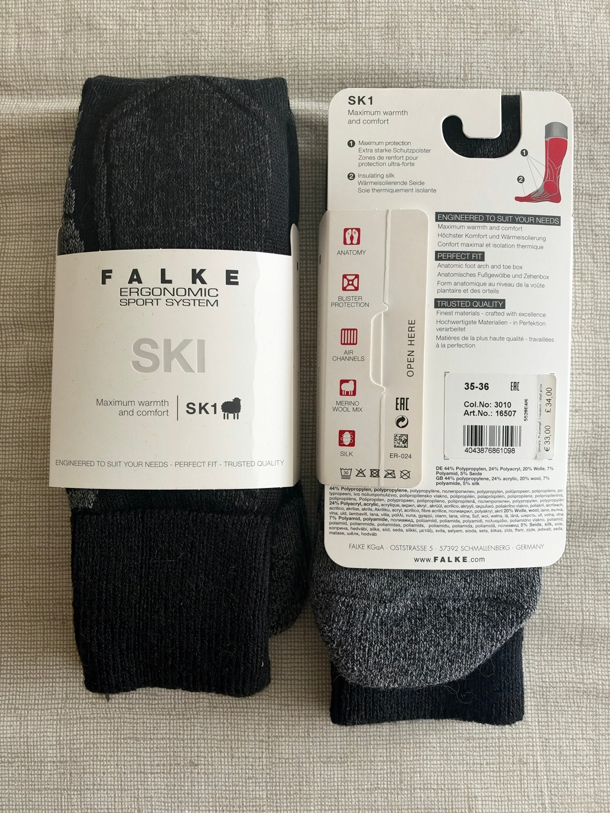 2 paar FALKE SK1 skisokken (maat 35-36). Nieuw in verpakking, Sokken en Kniesokken, Zwart, Maat 35 t/m 38, Nieuw